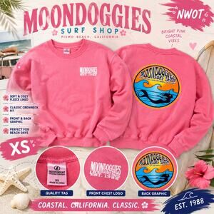 NWOT Moondoggies Surf Shop bright pink crewneck sweatshirt